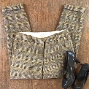 J. Crew Cafe Capri Wool Brown Cream Plaid pants 2
